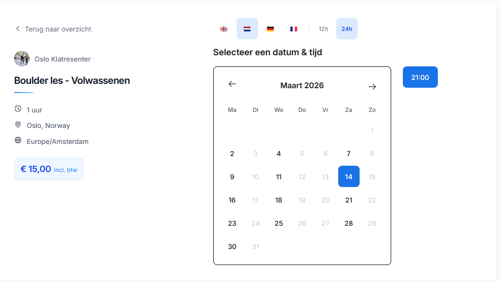 De boekingspagina van een sportschool in Planurr op mobiel en desktop